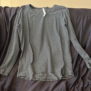 lululemon athletica Charcoal and White Striped Long Sleeve Tee